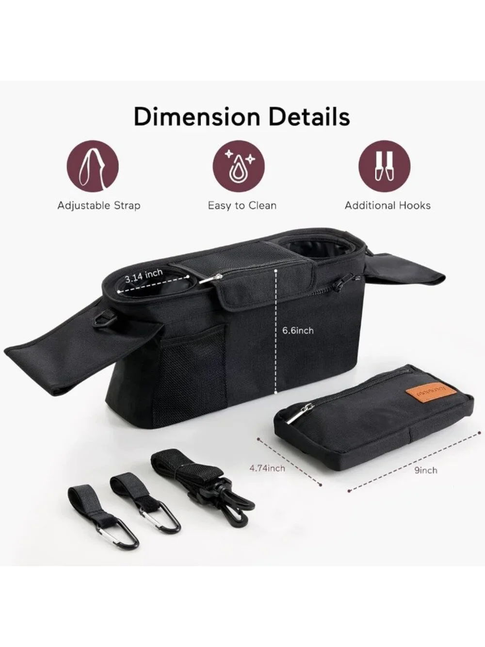 Universal Stroller Organizer with Insulated Cup Holder & Detachable Phone Bag